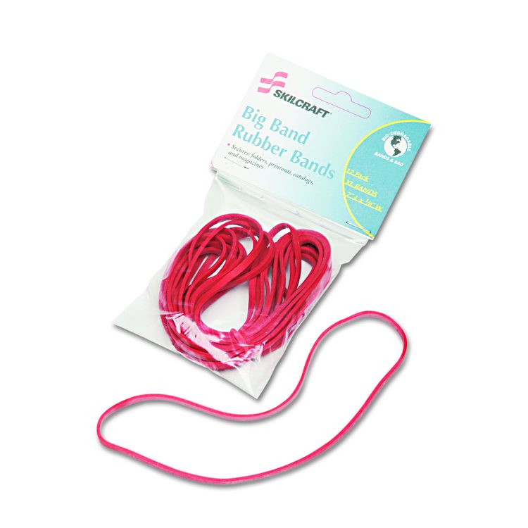 7510015783516, SKILCRAFT Big Band Rubber Bands, Size 117B, Red, 12/Pack