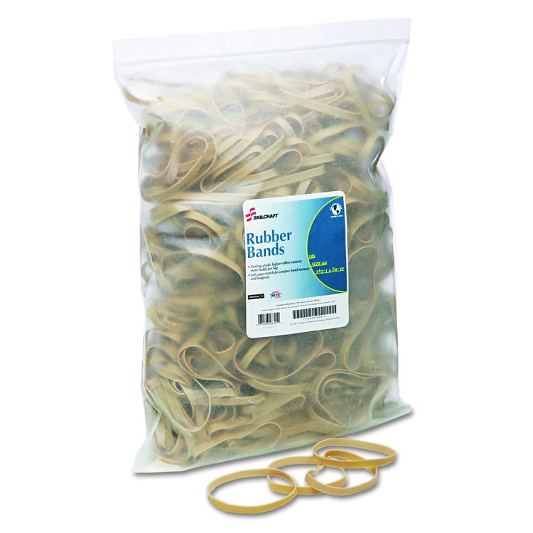 7510010589974, SKILCRAFT Rubber Bands, Size 64, 0.03" Gauge, Beige, 1 lb Box, 400/Pack