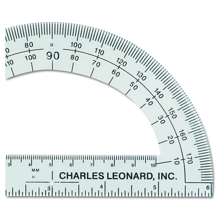 Open Center Protractor, Plastic, 6" Ruler Edge, Clear