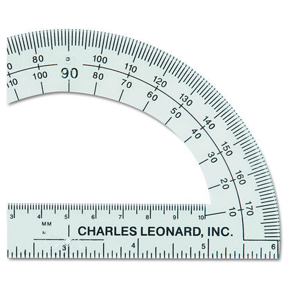 Open Center Protractor, Plastic, 6" Ruler Edge, Clear