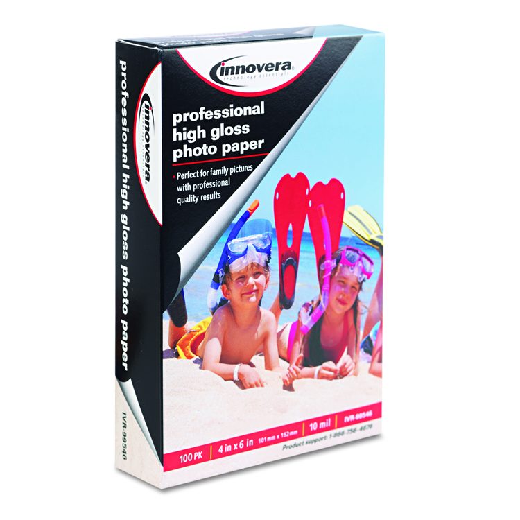 High-Gloss Photo Paper, 10 mil, 4 x 6, High-Gloss White, 100/Pack
