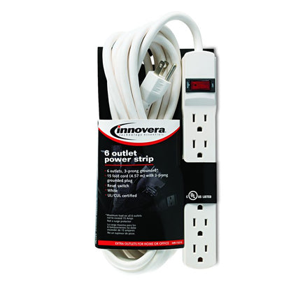 Power Strip, 6 Outlets, 15 ft Cord, Ivory