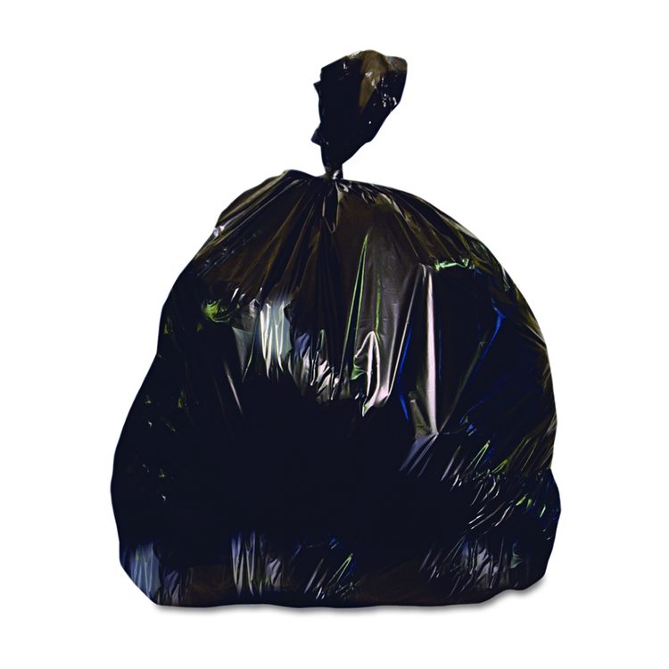 High-Density Waste Can Liners, 60 gal, 22 mic, 38" x 60", Black, 25 Bags/Roll, 6 Rolls/Carton