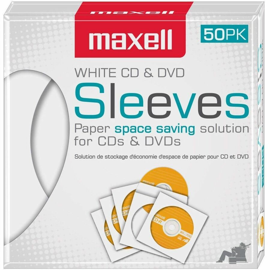 Maxell CD/DVD Paper Sleeves White 50 Pack - Sleeve - Slide Insert - Plastic - WhiteCD/DVD