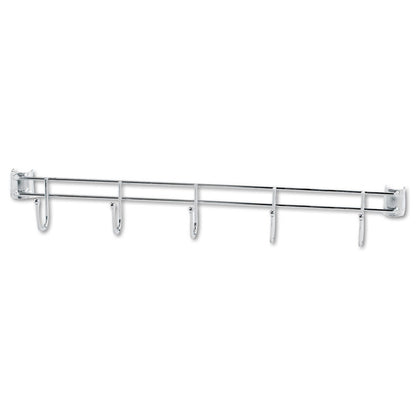 Hook Bars For Wire Shelving, Five Hooks, 24" Deep, Silver, 2 Bars/Pack