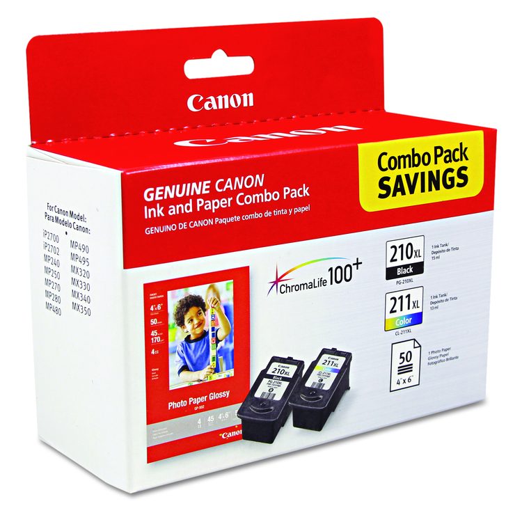 2973B004 (PGI-210XL/CL-211XL) ChromaLife100+ High-Yield Ink/Paper Combo, Black/Tri-Color