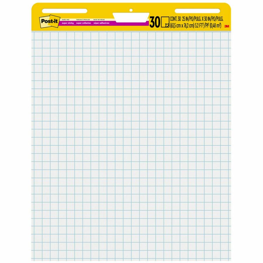 Post-it&reg, Self-Stick Easel Pad Value Pack - 30 Sheets - Stapled - Feint Front Ruling - Blue Margin - 18.50 lb Basis Weight - 25" x 30" Sheet Size - White Paper - Cardboard Cover - Self-adhesive, Repositionable, Resist Bleed-through, Removable, Sturd...
