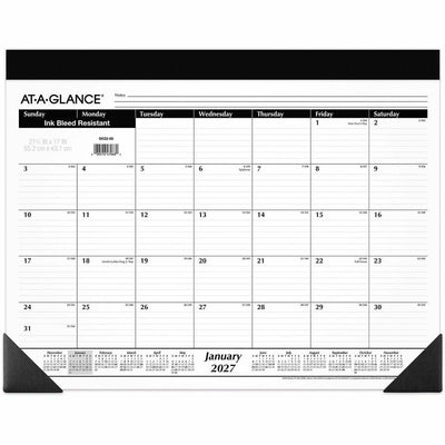 At-A-Glance Monthly Desk Pad Calendar, Standard, 21 3/4" x 17" - Julian Dates - Monthly - 12 Month - January 2027 to December 2027