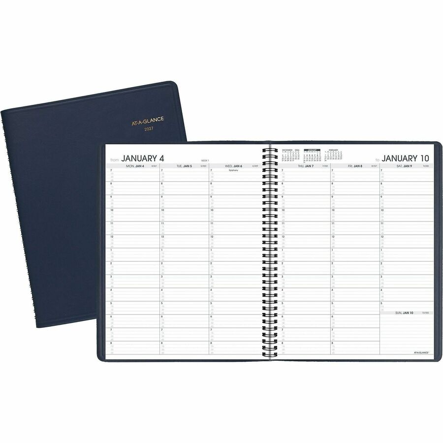 At-A-Glance Appointment Book Planner - Large - Julian Dates - Weekly - 13 Month - January 2027 to January 2028 - 7:00 AM to 8:45 PM - Quarter-hourly, 7:00 AM to 5:30 PM - Saturday - 1 Week Double Page Layout - 8 1/4" x 11" Sheet Size - White Sheet - Wi...