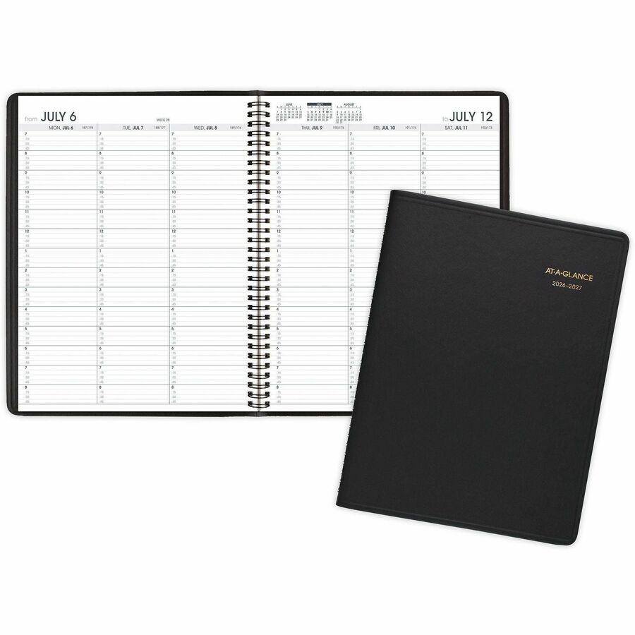 At-A-Glance Academic Weekly Appointment Book - Julian Dates - Weekly - 14 Month - July 2026 to August 2027 - 7:00 AM to 8:45 PM - Quarter-hourly, 7:00 AM to 5:30 PM - Quarter-hourly - 1 Week Double Page Layout - 8 1/4" x 10 7/8" Sheet Size - Wire Bound...