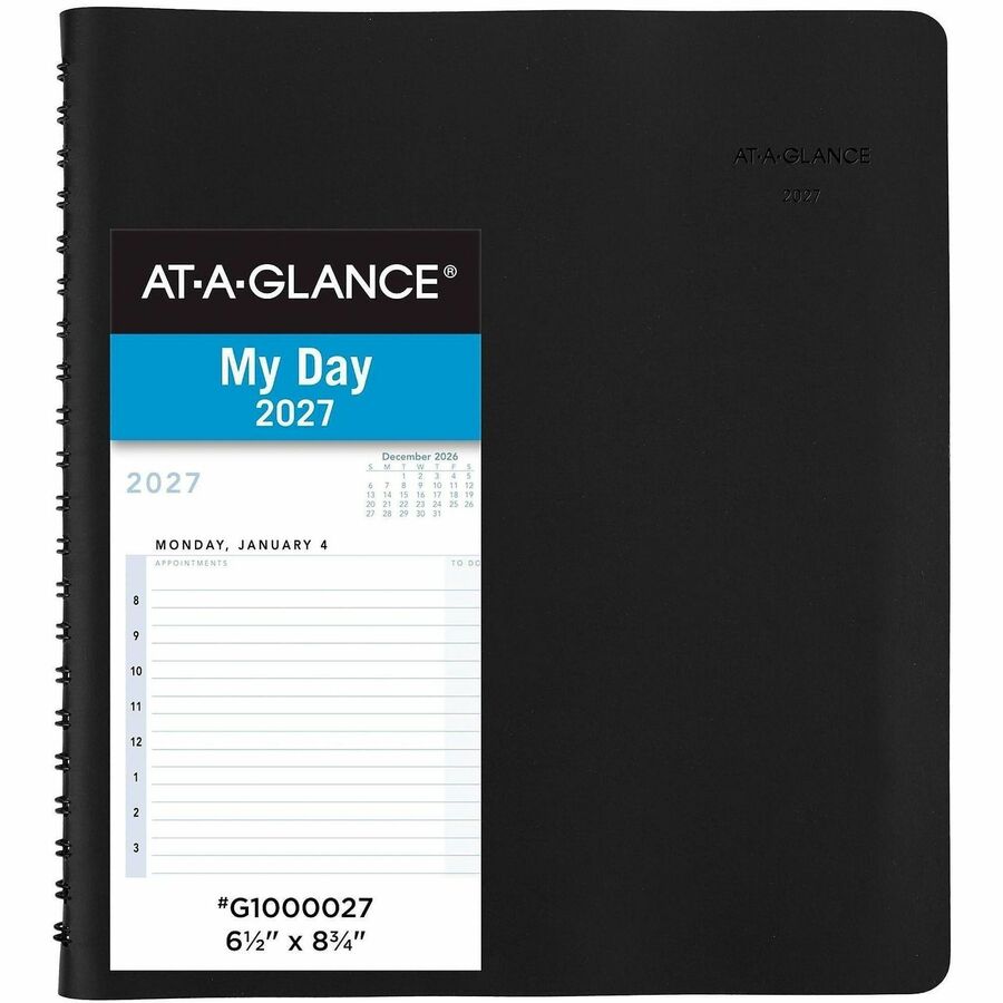 At-A-Glance Action PlannerAppointment Book Planner - Medium - Julian Dates - Daily - 1 Year - January 2027 to December 2027 - 8:00 AM to 6:00 PM - Hourly - 1 Day Single Page Layout - 6 1/2" x 8 3/4" Sheet Size - White Sheet - Wire Bound - Black - Simul...