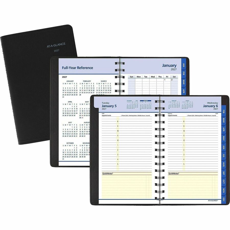 At-A-Glance QuickNotes Appointment Book Planner - Small - Julian Dates - Daily, Monthly - 1 Year - January 2027 to December 2027 - 8:00 AM to 5:00 PM - Hourly - 1 Day Single Page Layout - 1 Month Double Page Layout - 5" x 8" Sheet Size - White Sheet...