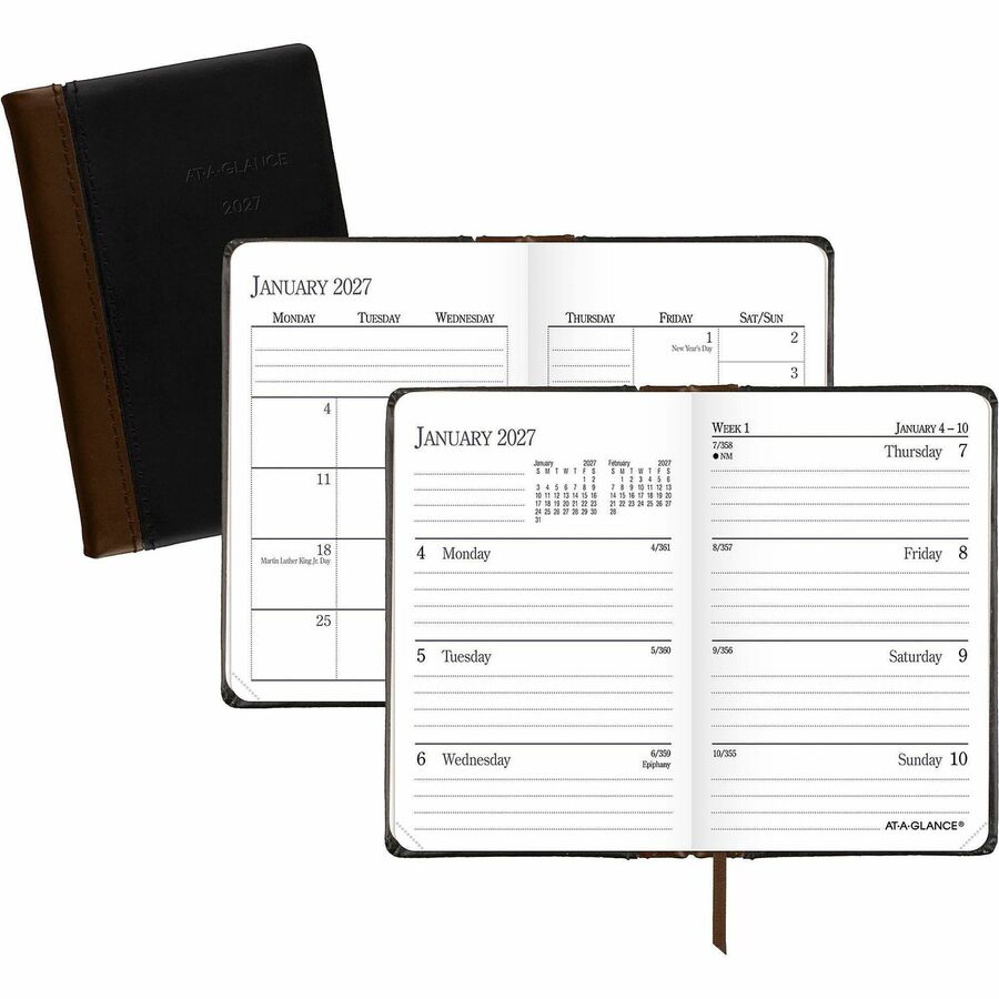 At-A-Glance QuickNotes Planner - Large - Julian Dates - Monthly - 12 Month - January 2027 to December 2027 - 1 Month Double Page Layout - 8 1/4" x 11" Sheet Size - White Sheet - Wire Bound - Black - Simulated Leather - Black Cover - 1 Each