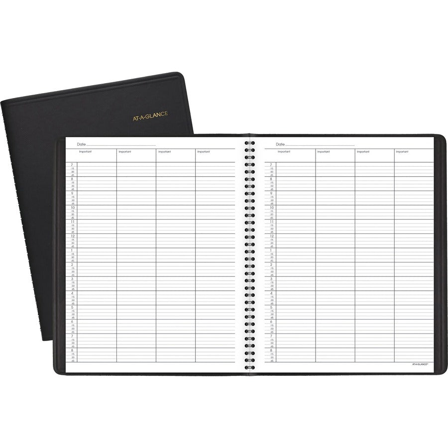 At-A-Glance 4-Person Undated Daily Appointment Book - Julian Dates - Daily - 1 Year - January to December - 7:00 AM to 8:45 PM - Quarter-hourly - 1 Day Single Page Layout - 8 1/2" x 11" Sheet Size - Wire Bound - Black - Simulated Leather - 1 Each