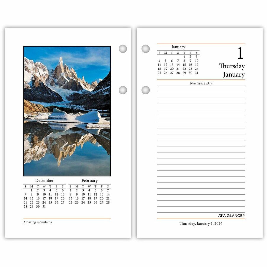 At-A-Glance Photographic Loose-Leaf Desk Calendar Refill - Standard - Julian Dates - Daily - 12 Month - January 2027 to December 2027 - 1 Day Double Page Layout - 3 1/2" x 6" Sheet Size - White Sheet - 2-ring - Desktop, Desk - Paper - 1 Each