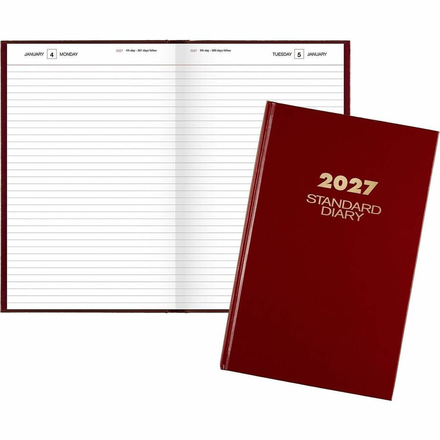 At-A-Glance Standard Diary Diary - Large - Business - Julian Dates - Daily - 1 Year - January 2027 to December 2027 - 1 Day Single Page Layout - 7 3/4" x 12 1/8" Sheet Size - Case Bound - Vinyl, Faux Leather - Red Cover - 1 Each