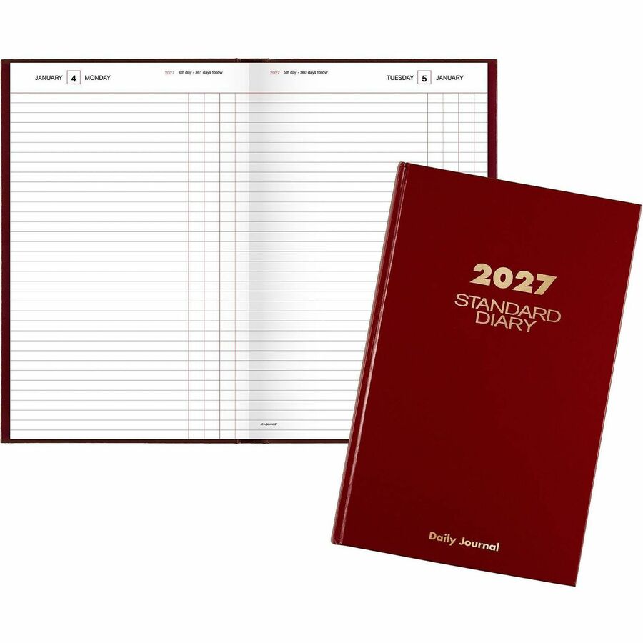 At-A-Glance Standard Diary Diary - Large - Julian Dates - Daily - 1 Year - January 2027 to December 2027 - 1 Day Single Page Layout - 7 3/4" x 12" Sheet Size - White Sheet - Case Bound - Vinyl, Faux Leather - Red Cover - 1 Each