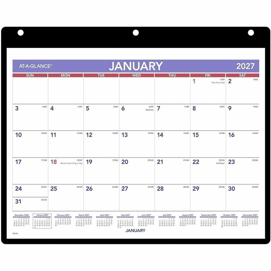 At-A-Glance Monthly Desk Wall Calendar with Jacket, Small, 11" x 8" - Small - Julian Dates - Monthly - 12 Month - January 2027 to December 2027 - 1 Month Single Page Layout - 11" x 8" Sheet Size - White Sheet - Desktop - Wall Mount - Blue, White, Purpl...