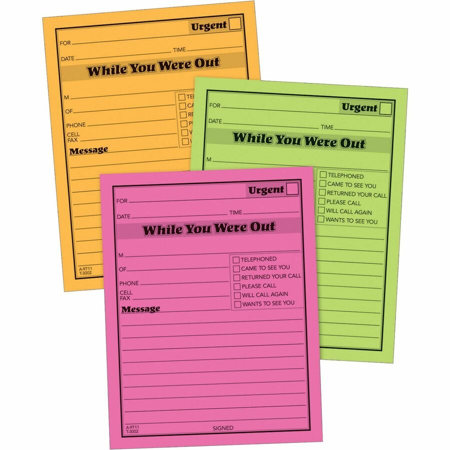 Adams Neon While You Were Out Message Pads - 50 Sheet(s) - Gummed - 4" x 5" Sheet Size - Assorted - Assorted Sheet(s) - 1 Pack