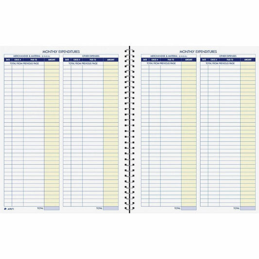 Adams Monthly Bookkeeping Record Book - Spiral Bound - White Sheet(s) - Blue, Yellow Print Color - 1 Each