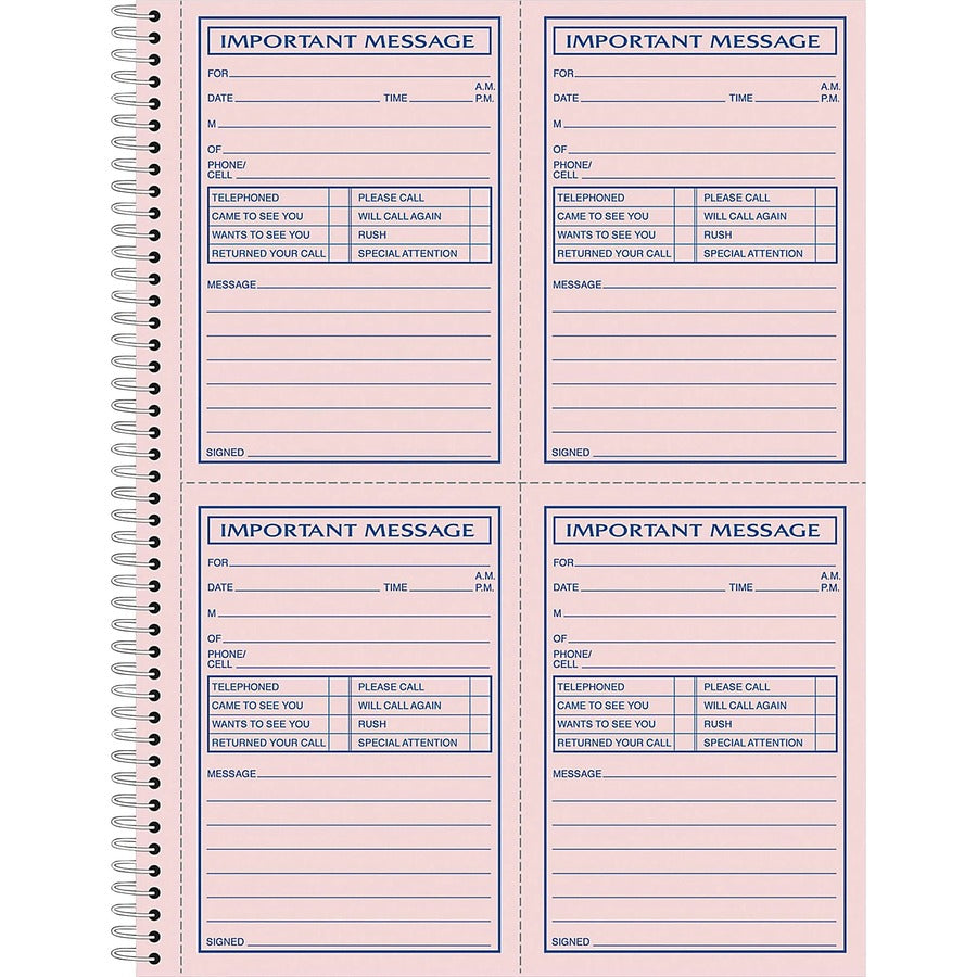 Adams Carbonless Important Message Pad - 200 Sheet(s) - Spiral Bound - 2 Part - Carbonless Copy - 8.50" x 11" Sheet Size - Assorted Sheet(s) - 1 Each