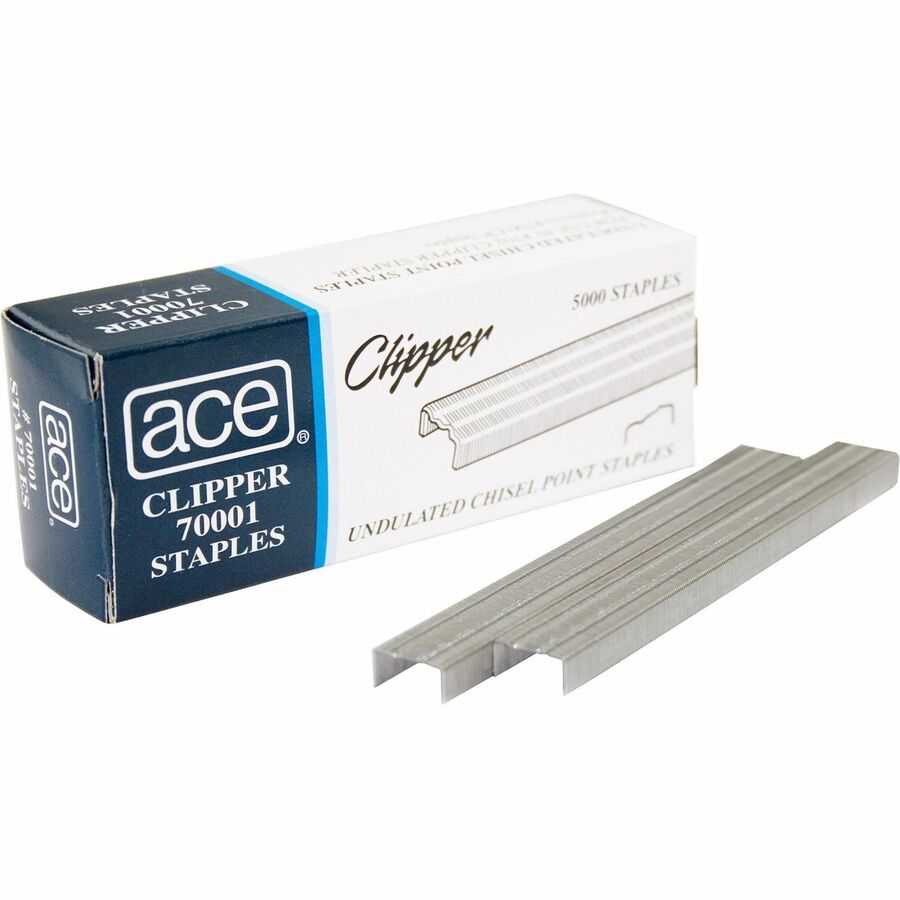 Ace Undulated Clipper Staples - Chisel Point - Silver - 210 Per Strip - 5000 / Box