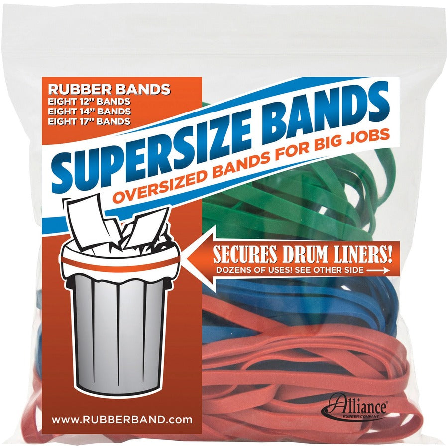 Alliance Rubber SuperSize Bands - Size: Large, Large, Large - 17" Length x 250 mil Thickness - Heavy Duty, Environmentally Friendly, Reusable, Elastic, Stretchable, Strong - Latex - Assorted - 24 / Pack