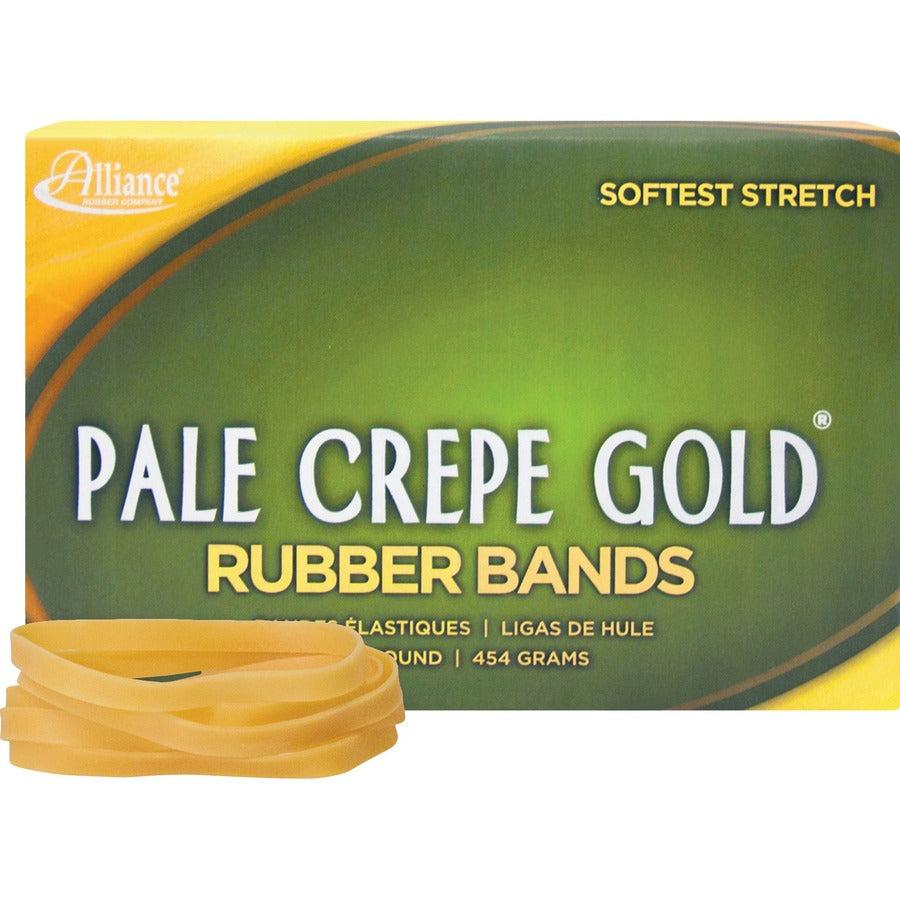 Alliance Rubber Pale Crepe Gold Rubber Bands - Size: #64 - 3.5" Length x 0.3" Width - Stretchable, Durable, Reusable - Golden Crepe - 1 Box