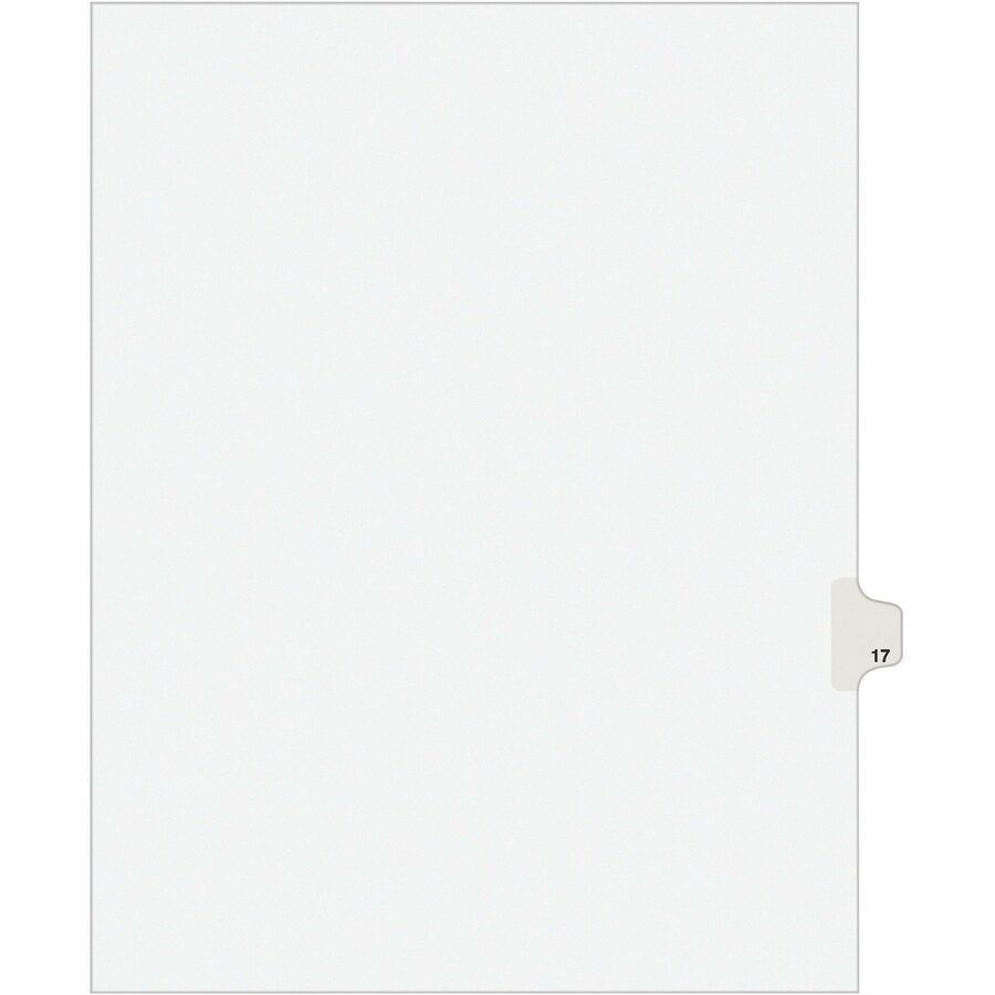 Avery&reg, Individual Legal Exhibit Dividers - Avery Style - 1 Printed Tab(s) - Digit - 17 - 1 Tab(s)/Set - 8.5" Divider Width x 11" Divider Length - Letter - White Paper Divider - Paper Tab(s) - 20% - Reinforced Tab, Rip Proof, Unpunched - 1 Pack