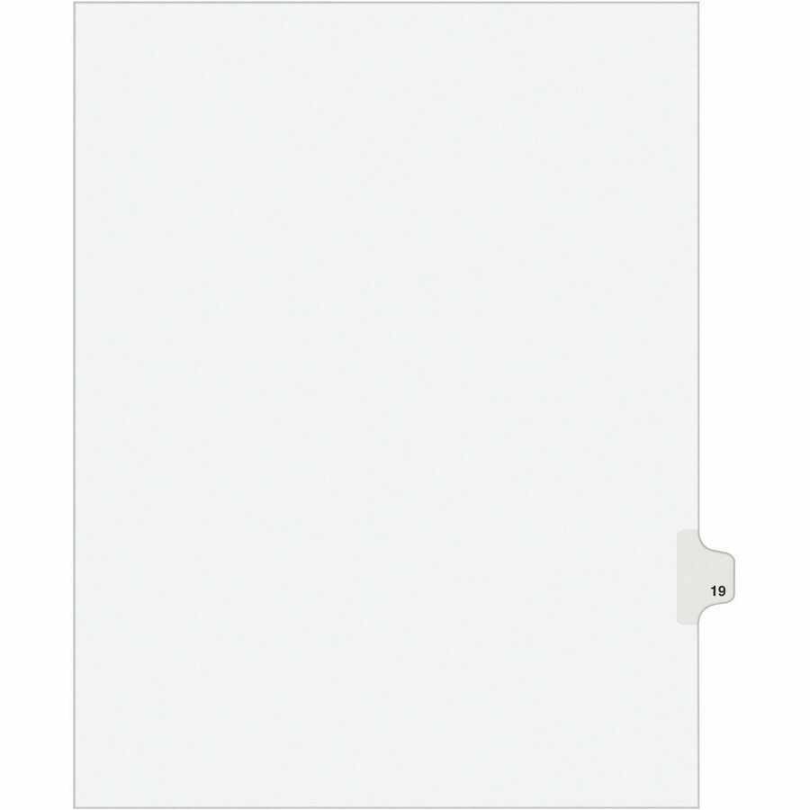 Avery&reg, Individual Legal Exhibit Dividers - Avery Style - 1 Printed Tab(s) - Digit - 19 - 1 Tab(s)/Set - 8.5" Divider Width x 11" Divider Length - Letter - White Paper Divider - Paper Tab(s) - 20% - Reinforced Tab, Rip Proof, Unpunched - 1 Pack