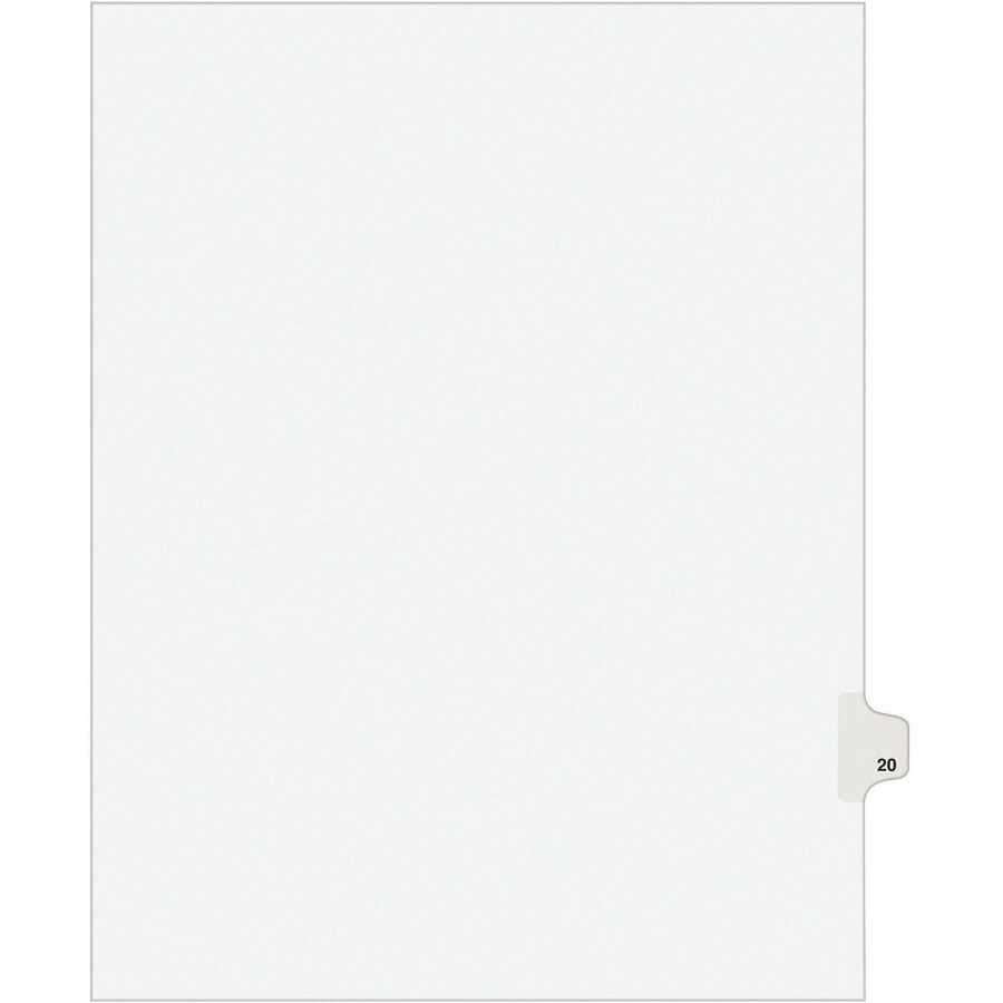 Avery&reg, Individual Legal Exhibit Dividers - Avery Style - 1 Printed Tab(s) - Digit - 20 - 1 Tab(s)/Set - 8.5" Divider Width x 11" Divider Length - Letter - White Paper Divider - Paper Tab(s) - 20% - Reinforced Tab, Rip Proof, Unpunched - 1 Pack