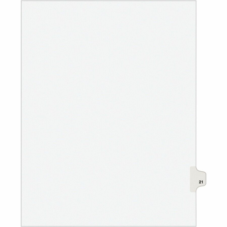 Avery&reg, Individual Legal Exhibit Dividers - Avery Style - 1 Printed Tab(s) - Digit - 21 - 1 Tab(s)/Set - 8.5" Divider Width x 11" Divider Length - Letter - White Paper Divider - White Tab(s) - 20% - Reinforced Tab, Rip Proof, Unpunched - 1 Pack