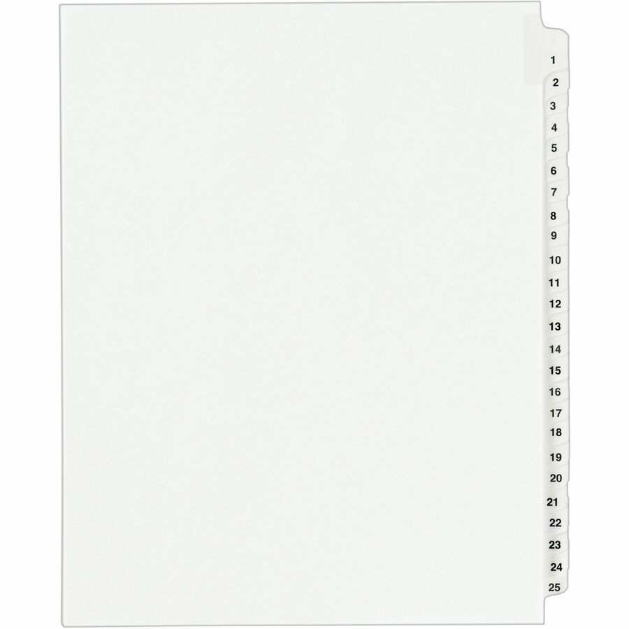 Avery&reg, Standard Collated Legal Exhibit Divider Sets - Avery Style - 25 x Divider(s) - Printed Tab(s) - Digit - Exhibit 1-25 - 25 Tab(s)/Set - 8.5" Divider Width x 11" Divider Length - Letter - White Paper Divider - Paper Tab(s) - 20% - Reinforced T...