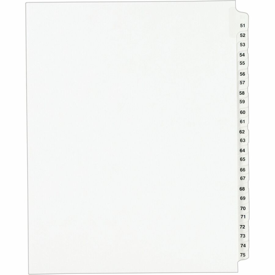 Avery&reg, Standard Collated Legal Exhibit Divider Sets - Avery Style - 25 x Divider(s) - Printed Tab(s) - Digit - Exhibit 51-75 - 25 Tab(s)/Set - 8.5" Divider Width x 11" Divider Length - Letter - White Paper Divider - White Paper Tab(s) - 20% Recycle...