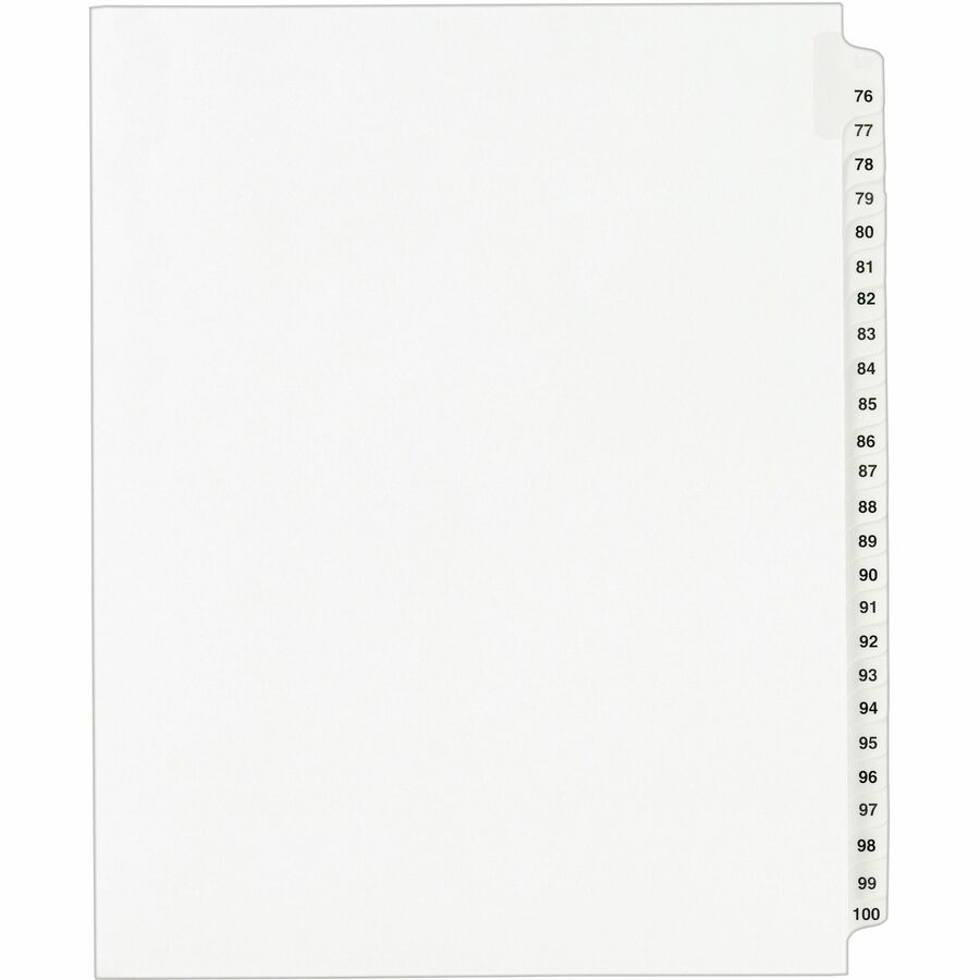 Avery&reg, Standard Collated Legal Exhibit Divider Sets - Avery Style - 25 x Divider(s) - Printed Tab(s) - Digit - Exhibit 76-100 - 25 Tab(s)/Set - 8.5" Divider Width x 11" Divider Length - Letter - White Paper Divider - White Paper Tab(s) - 20% - Rein...