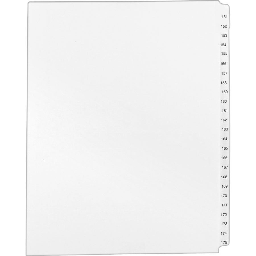 Avery&reg, Standard Collated Legal Exhibit Divider Sets - Avery Style - 25 x Divider(s) - Printed Tab(s) - Digit - 151-175 - 25 Tab(s)/Set - 8.5" Divider Width x 11" Divider Length - Letter - White Paper Divider - Clear Tab(s) - 20% - Reinforced Tab, R...
