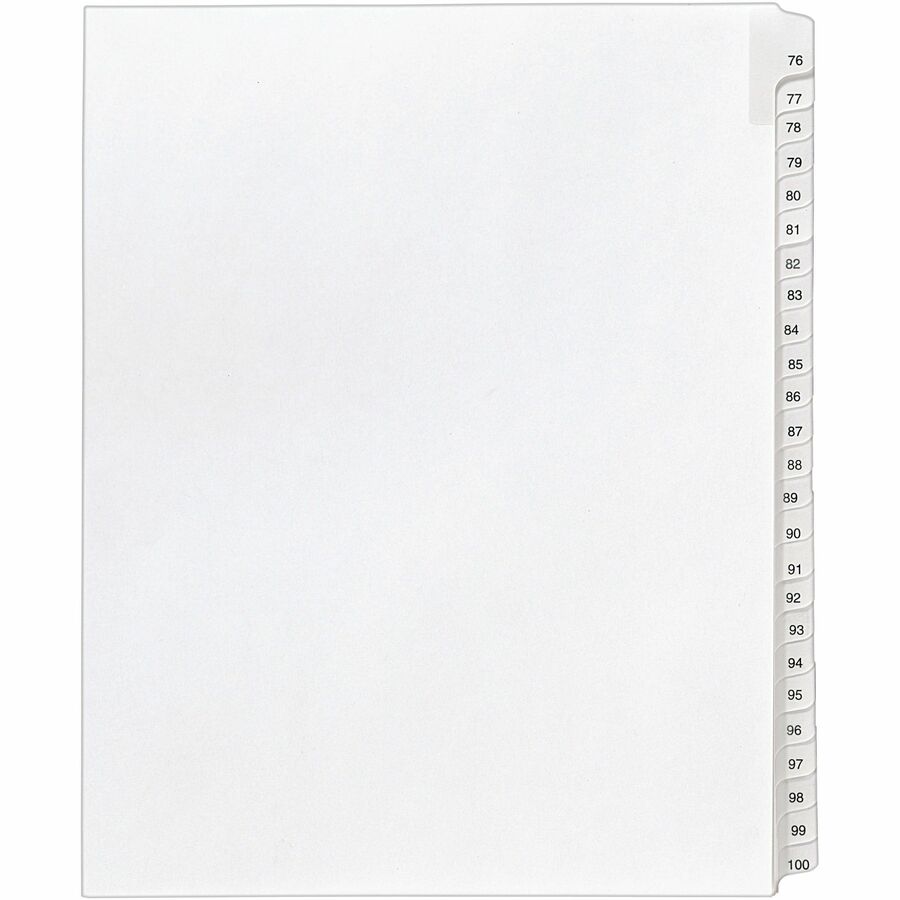 Avery&reg, Allstate Style Collated Legal Dividers - 25 x Divider(s) - Printed Tab(s) - Digit - 76-100 - 25 Tab(s)/Set - 8.5" Divider Width x 11" Divider Length - Letter - White Paper Divider - White Tab(s) - 20% Recycled - Reinforced Tab, Rip Proof, Un...