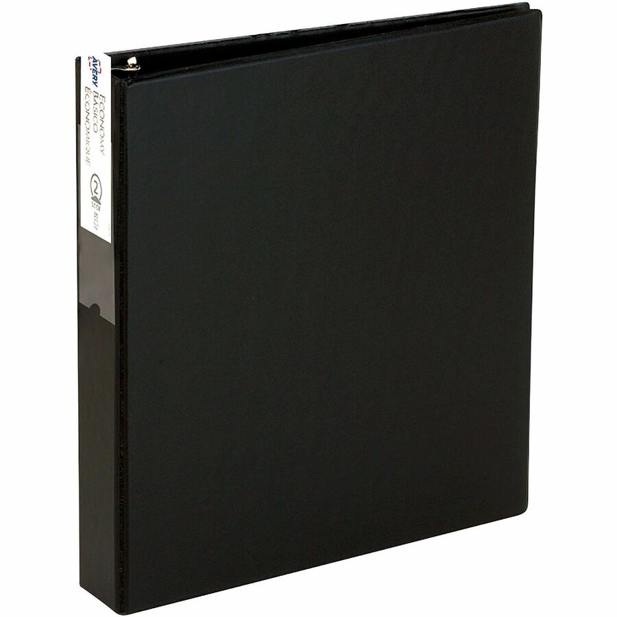 Avery&reg, Economy Binder - 3" Binder Capacity - Letter - 8 1/2" x 11" Sheet Size - 460 Sheet Capacity - 3 Ring - Fastener: Round Ring - Pocket: 2, Internal - Vinyl - Black - 1.75 lb - Label Holder, Exposed Rivet, Non Locking Mechanism - 1 Each