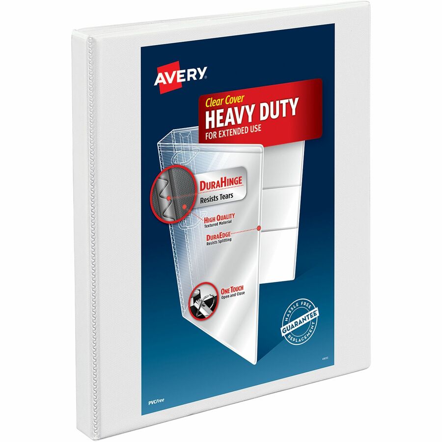 Avery&reg, Heavy-duty Nonstick View Binder - 1/2" Binder Capacity - Letter - 8 1/2" x 11" Sheet Size - 120 Sheet Capacity - 3 Ring - Fastener: Slant D-Ring - Pocket: 4, Internal - Poly - White - Non-stick, Stacked Pocket, Heavy Duty, Exposed Rivet, Cle...