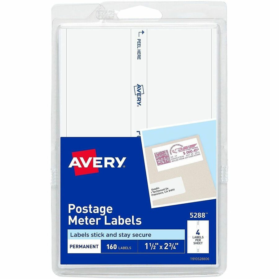 Avery&reg, Address Label - 1 1/2" Width x 2 3/4" Length - Permanent Adhesive - Rectangle - White - Paper - 4 / Sheet - 40 Total Sheets - 160 Total Label(s) - 160 / Pack