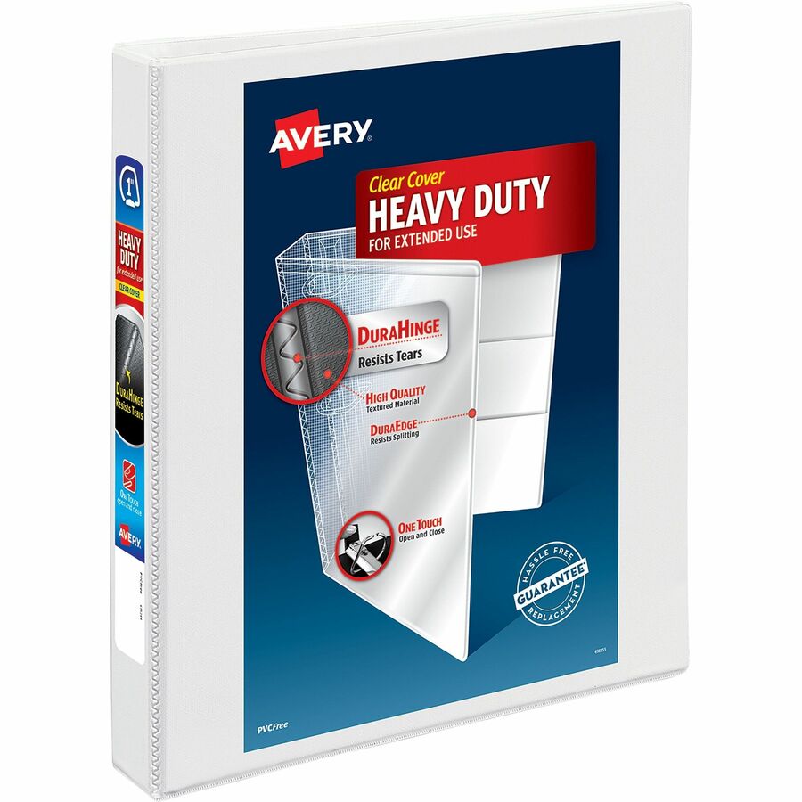 Avery&reg, Heavy-duty Nonstick View Binder - 1" Binder Capacity - Letter - 8 1/2" x 11" Sheet Size - 220 Sheet Capacity - 3 Ring - Fastener: Slant D-Ring - Pocket: 4, Internal - Poly - White - Gap-free Ring, Non-stick, Stacked Pocket, Heavy Duty, Expos...