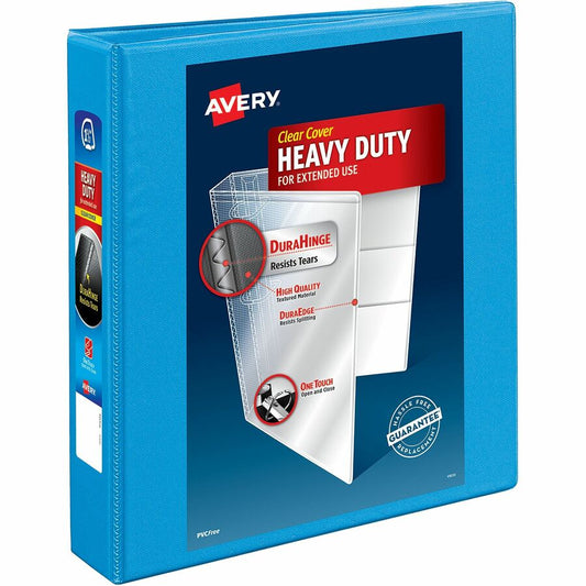 Avery, Heavy-duty Nonstick View Binder - 1 1/2" Binder Capacity - Letter - 8 1/2" x 11" Sheet Size - 375 Sheet Capacity - 3 Ring - Fastener: Slant D-Ring - Pocket: 4, Internal - Poly - Light Blue - Recycled - Gap-free Ring, Non-stick, Stacked Pocke...