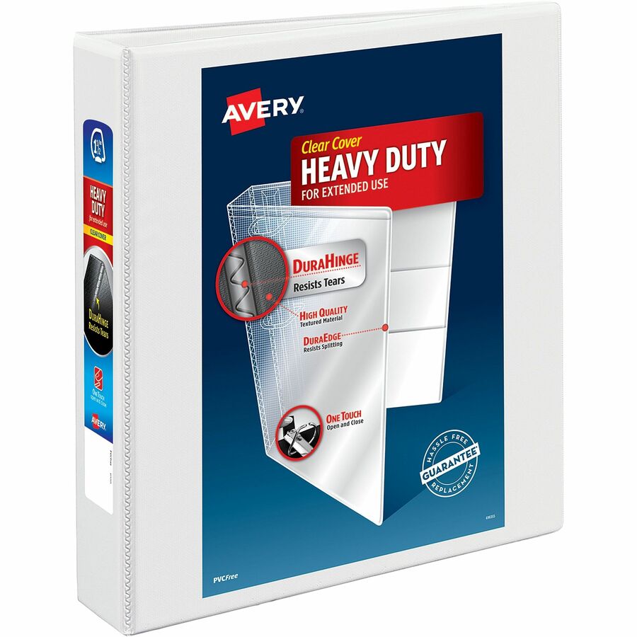 Avery&reg, Heavy-duty Nonstick View Binder - 1 1/2" Binder Capacity - Letter - 8 1/2" x 11" Sheet Size - 375 Sheet Capacity - 3 Ring - Fastener: Slant D-Ring - Pocket: 4, Internal - Poly - White - Gap-free Ring, Non-stick, Stacked Pocket, Heavy Duty, E...