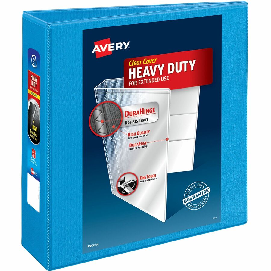 Avery&reg, Heavy-duty Nonstick View Binder - 3" Binder Capacity - Letter - 8 1/2" x 11" Sheet Size - 600 Sheet Capacity - 3 Ring - Fastener: Slant D-Ring - Pocket: 4, Internal - Poly - Light Blue - Gap-free Ring, Non-stick, Stacked Pocket, Exposed Rive...