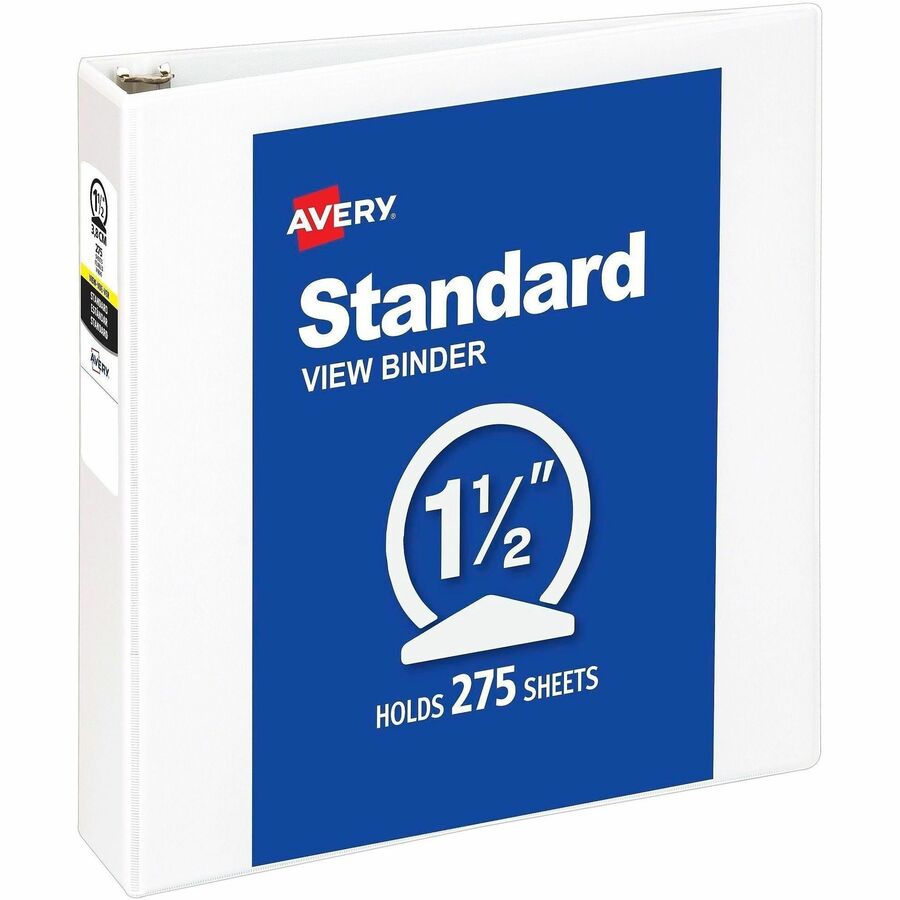 Avery&reg, Economy View Binder - 1 1/2" Binder Capacity - Letter - 8 1/2" x 11" Sheet Size - 275 Sheet Capacity - 3 Ring - Fastener: Round Ring - Pocket: 2, Internal - Vinyl, Chipboard - White - Gap-free Ring, Exposed Rivet, Clear Overlay, Non Locking...