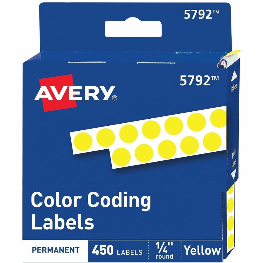 Avery&reg, 1/4" Color-Coding Labels - 1/4" Diameter - Permanent Adhesive - Round - Yellow - 450 / Pack