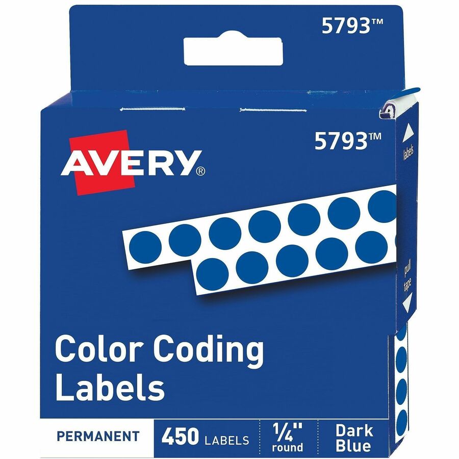 Avery&reg, 1/4" Color-Coding Labels - 1/4" Diameter - Permanent Adhesive - Round - Dark Blue - 450 / Pack