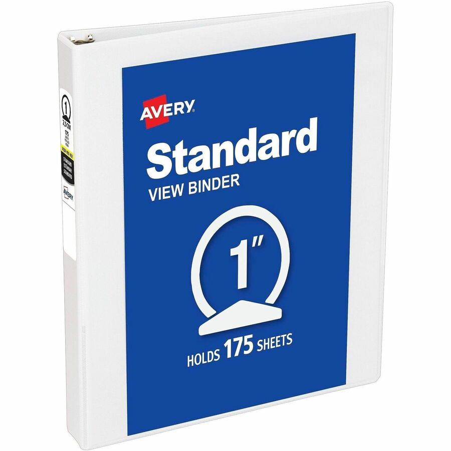 Avery&reg, Economy View Binder - 1" Binder Capacity - Statement - 5 1/2" x 8 1/2" Sheet Size - 175 Sheet Capacity - 3 Ring - Fastener: Round Ring - Pocket: 2, Internal - Vinyl, Chipboard - White - 10.24 oz - Exposed Rivet, Clear Overlay, Non Locking Me...