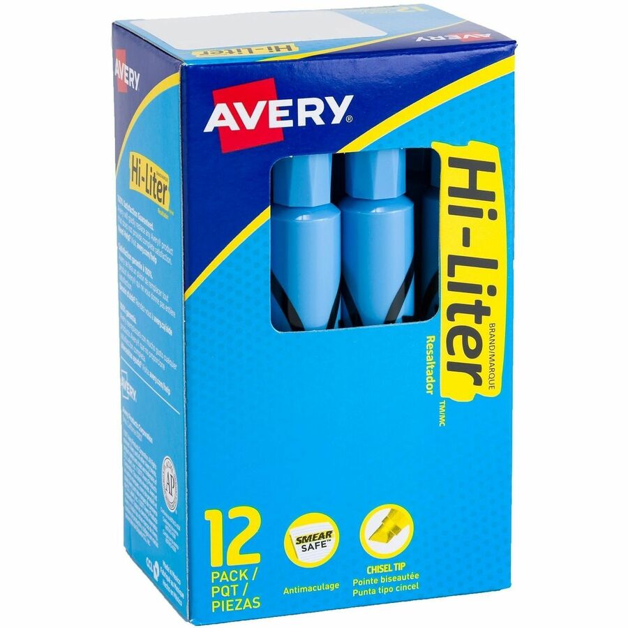 Avery&reg, Desk Style Highlighters - Light Blue Ink - Light Blue Barrel - 12 / Dozen