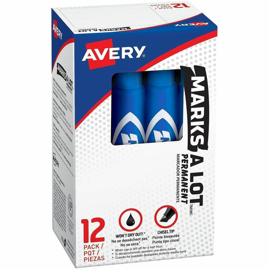 Avery&reg, Marks-A-Lot Desk-Style Permanent Markers - Blue Ink - Blue Plastic Barrel - 12 / Dozen